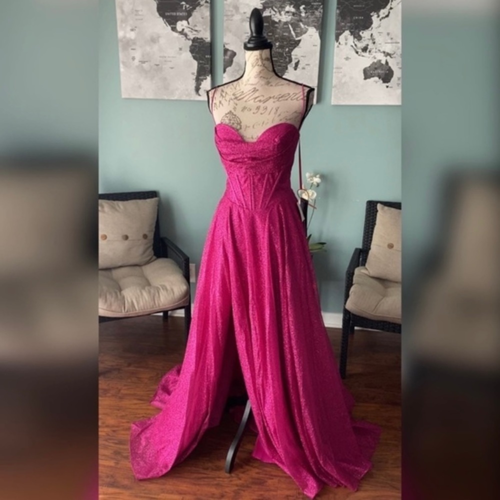 Hot pink fuchsia sparkly prom dress or pageant gown